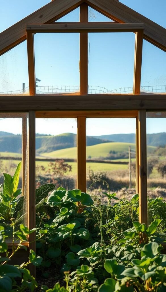 A lush, verdant garden with a sturdy, wooden cold frame in the foreground, its transparent glazing panels glistening in the soft, diffused sunlight. The frame is surrounded by thriving plants, their leaves unfurling and reaching towards the warmth within. In the middle ground, a variety of leafy greens and delicate seedlings flourish, protected from the chill of the outside air. The background features a serene, pastoral scene with rolling hills and a clear, blue sky, conveying a sense of tranquility and the natural cycle of the seasons. The image exudes a sense of vitality, productivity, and the remarkable benefits that a well-designed cold frame can provide for an aspiring gardener's growing endeavors.
