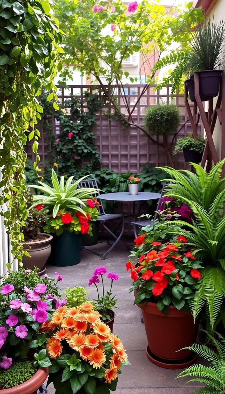 Compact Patio Designs with Container Flowers and Foliage