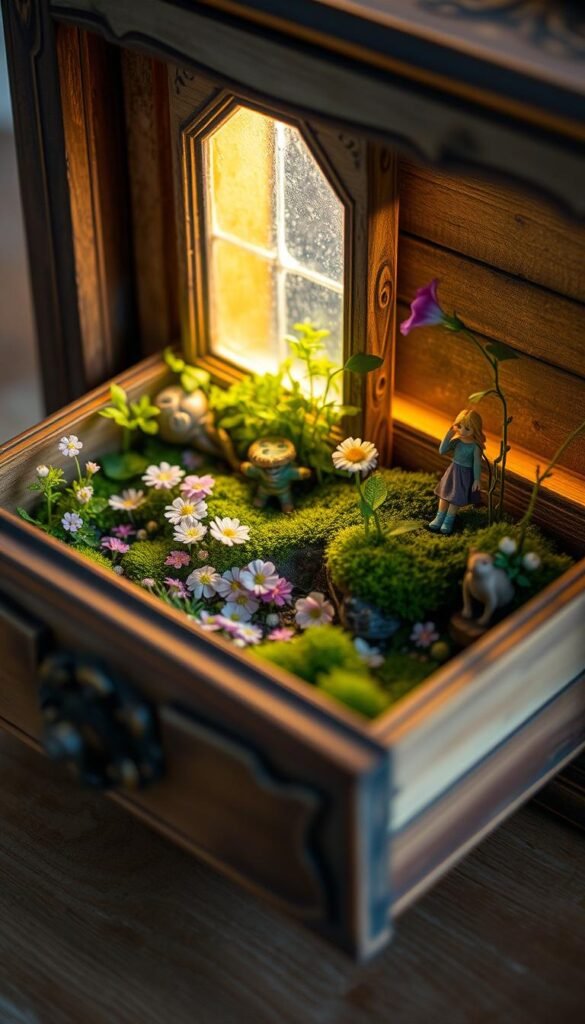 Fairy Garden in a Repurposed Drawer or Suitcase: Creating a Portable Scene