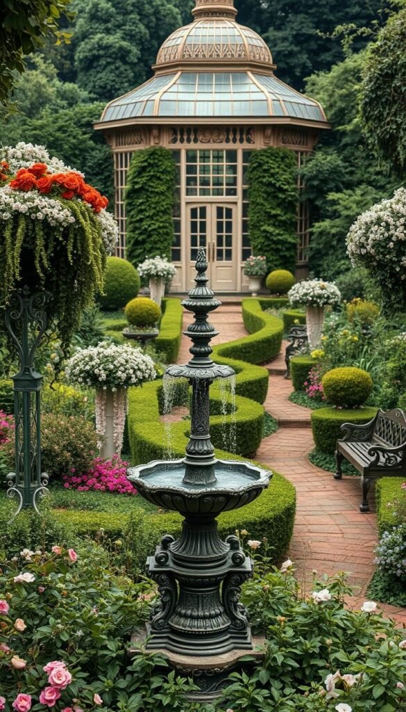 Victorian Garden Aesthetic: Romantic Foliage, Ornate Fountains, and Vintage