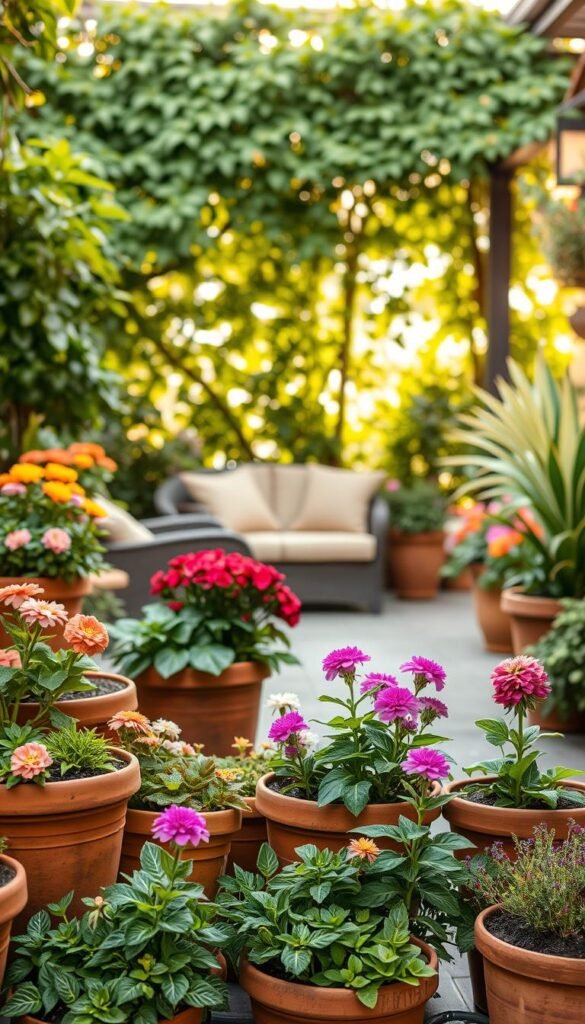 Combining Container Garden Design with Outdoor Living Areas
