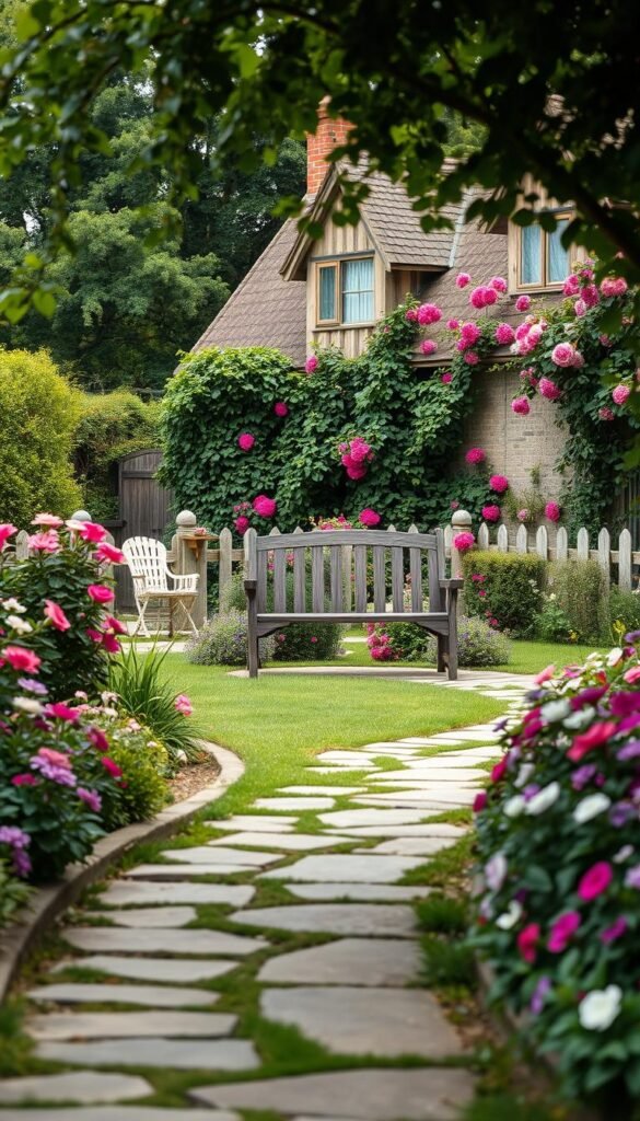 English Garden Backyard Style: Romantic Borders and Cottage Focal Points