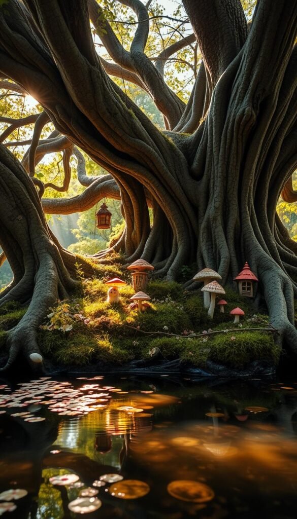 Fairy Garden Around a Tree Root System for a Naturally Built Landscape
