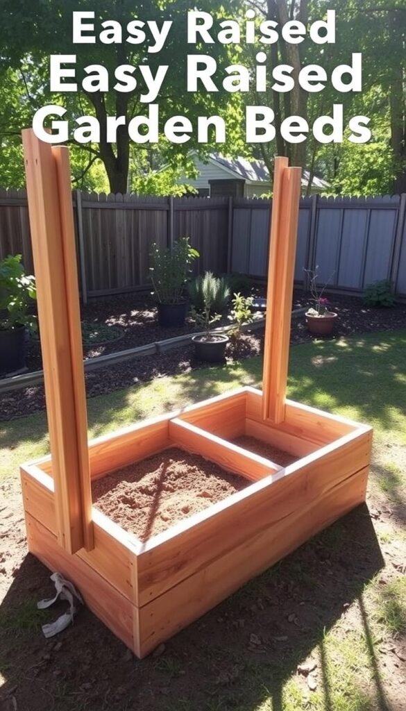 A beautifully crafted raised garden bed in a sun-dappled backyard. The wooden frame, freshly stained, stands as a sturdy foundation, ready to host a bountiful harvest. Step-by-step, the construction unfolds - the placement of the posts, the interlocking horizontal slats, the careful securing of each joint. The scene is bathed in soft, natural lighting, casting gentle shadows that add depth and dimension. The camera angle showcases the process, inviting the viewer to envision themselves building their own raised bed, a gateway to the joys of home gardening. This image embodies the spirit of the "Easy Raised Garden Beds Tutorial" - a straightforward, approachable guide for new gardeners to create their own oasis of fresh produce. A beautifully crafted raised garden bed in a sun-dappled backyard. The wooden frame, freshly stained, stands as a sturdy foundation, ready to host a bountiful harvest. Step-by-step, the construction unfolds - the placement of the posts, the interlocking horizontal slats, the careful securing of each joint. The scene is bathed in soft, natural lighting, casting gentle shadows that add depth and dimension. The camera angle showcases the process, inviting the viewer to envision themselves building their own raised bed, a gateway to the joys of home gardening. This image embodies the spirit of the "Easy Raised Garden Beds Tutorial" - a straightforward, approachable guide for new gardeners to create their own oasis of fresh produce.