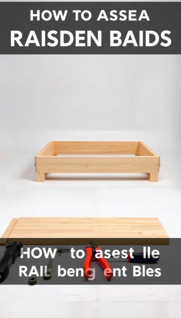 A step-by-step guide to assembling a raised garden bed, showcased in a well-lit, studio-style setting. In the foreground, a set of simple tools and wooden planks laid out neatly. In the middle ground, a partially assembled bed frame with clean, precise joints. In the background, a neutral backdrop, allowing the construction process to be the focal point. The scene conveys a sense of order, functionality, and a DIY approach to gardening. The lighting is soft and even, highlighting the textures and details of the materials. The camera angle is at eye level, providing a clear, unobstructed view of the assembly steps.
