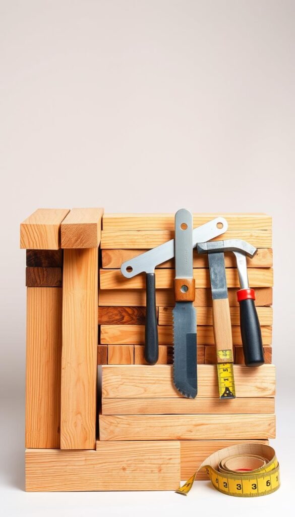 A well-lit, high-resolution image of an artfully arranged collection of cedar lumber planks and a variety of carpentry tools, including a handsaw, chisel, hammer, and tape measure, set against a neutral background. The wooden planks are stacked neatly, showcasing the natural grain and warm tones of the cedar. The tools are strategically placed, suggesting their use in the construction of a raised garden bed. The overall composition conveys a sense of organization, craftsmanship, and the essential materials needed for a DIY gardening project. A well-lit, high-resolution image of an artfully arranged collection of cedar lumber planks and a variety of carpentry tools, including a handsaw, chisel, hammer, and tape measure, set against a neutral background. The wooden planks are stacked neatly, showcasing the natural grain and warm tones of the cedar. The tools are strategically placed, suggesting their use in the construction of a raised garden bed. The overall composition conveys a sense of organization, craftsmanship, and the essential materials needed for a DIY gardening project.