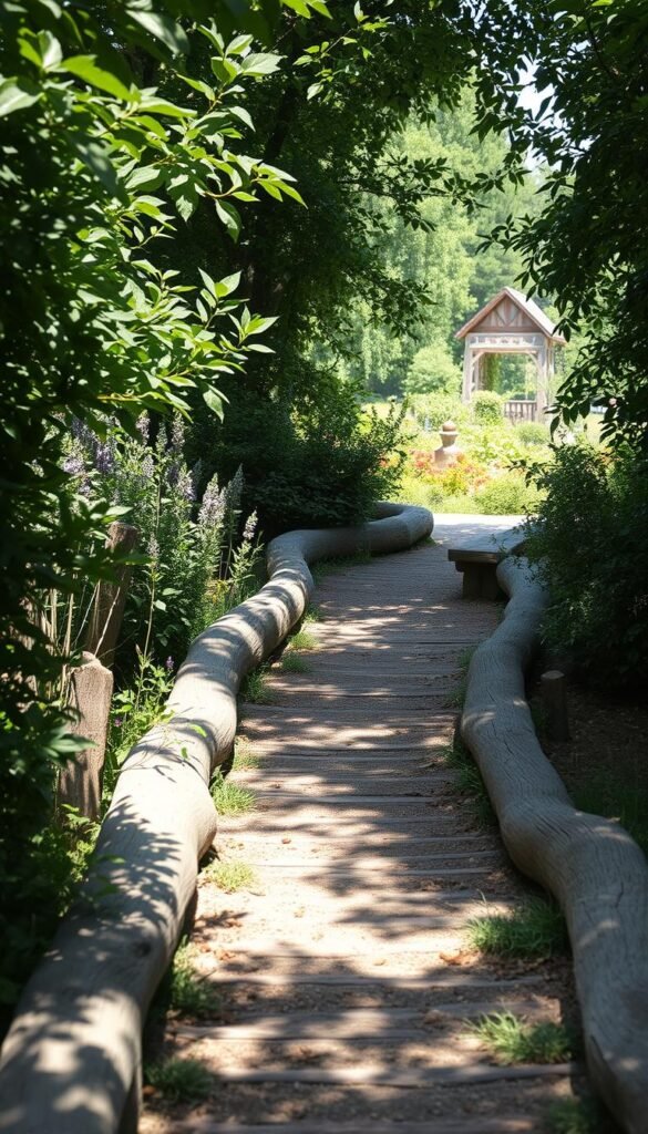 A rustic garden path, framed by weathered planks of reclaimed wood, carved and polished by the elements. The wooden edging, a natural barrier, meanders through lush foliage, casting soft shadows that dance across the ground. Sunlight filters through the canopy, illuminating the texture and grain of the reclaimed timber, creating a warm, inviting atmosphere. In the distance, a picturesque garden flourishes, its vibrant colors and textures complementing the earthy tones of the reclaimed wood edging. The scene exudes a sense of effortless charm and timeless beauty, perfectly capturing the essence of a DIY garden border using inexpensive, reclaimed materials. A rustic garden path, framed by weathered planks of reclaimed wood, carved and polished by the elements. The wooden edging, a natural barrier, meanders through lush foliage, casting soft shadows that dance across the ground. Sunlight filters through the canopy, illuminating the texture and grain of the reclaimed timber, creating a warm, inviting atmosphere. In the distance, a picturesque garden flourishes, its vibrant colors and textures complementing the earthy tones of the reclaimed wood edging. The scene exudes a sense of effortless charm and timeless beauty, perfectly capturing the essence of a DIY garden border using inexpensive, reclaimed materials.