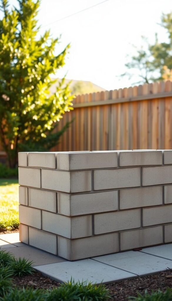 A sturdy raised garden bed constructed with cinder blocks, standing in a well-lit backyard. The blocks are stacked neatly, forming a rectangular structure with smooth, uniform edges. The bed is situated on a level surface, surrounded by lush greenery and a glimpse of a wooden fence in the background. Warm, natural lighting casts soft shadows, accentuating the texture and hue of the concrete blocks. The overall composition conveys a sense of simplicity, functionality, and harmony within the outdoor space. A sturdy raised garden bed constructed with cinder blocks, standing in a well-lit backyard. The blocks are stacked neatly, forming a rectangular structure with smooth, uniform edges. The bed is situated on a level surface, surrounded by lush greenery and a glimpse of a wooden fence in the background. Warm, natural lighting casts soft shadows, accentuating the texture and hue of the concrete blocks. The overall composition conveys a sense of simplicity, functionality, and harmony within the outdoor space.