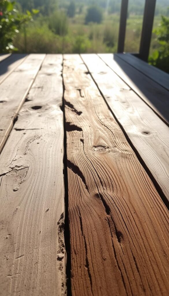 A sun-dappled scene of reclaimed wood planks, their weathered surfaces showcasing a rich patina of time-worn hues. The planks are arranged in a harmonious composition, lending a sense of natural charm and rustic elegance. In the foreground, the wood's intricate grain patterns and subtle imperfections are highlighted by soft, directional lighting, creating a tactile and inviting atmosphere. The middle ground features a mix of different wood tones, ranging from deep, earthy browns to silvery grays, creating a visually interesting and textured backdrop. In the background, a blurred natural landscape, perhaps a lush garden or a tranquil forest, further emphasizes the organic and sustainable nature of reclaimed wood. The overall mood is one of warmth, authenticity, and environmental consciousness. A sun-dappled scene of reclaimed wood planks, their weathered surfaces showcasing a rich patina of time-worn hues. The planks are arranged in a harmonious composition, lending a sense of natural charm and rustic elegance. In the foreground, the wood's intricate grain patterns and subtle imperfections are highlighted by soft, directional lighting, creating a tactile and inviting atmosphere. The middle ground features a mix of different wood tones, ranging from deep, earthy browns to silvery grays, creating a visually interesting and textured backdrop. In the background, a blurred natural landscape, perhaps a lush garden or a tranquil forest, further emphasizes the organic and sustainable nature of reclaimed wood. The overall mood is one of warmth, authenticity, and environmental consciousness.