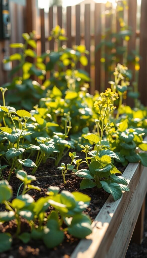 A vibrant high-raised garden bed with lush greenery and a natural, earthy ambiance. In the foreground, various vegetables and herbs thrive, their leaves and stems gently swaying in the soft breeze. The bed is elevated, allowing for easy access and minimizing the need to bend or kneel. Warm, diffused sunlight filters through the scene, casting a cozy glow and highlighting the rich soil texture. In the background, a wooden fence or trellis provides a sturdy, natural backdrop, complementing the organic feel. The overall composition emphasizes the convenience, accessibility, and pest-resistant benefits of the raised garden bed design, inviting the viewer to imagine the joys of effortless, bountiful gardening. A vibrant high-raised garden bed with lush greenery and a natural, earthy ambiance. In the foreground, various vegetables and herbs thrive, their leaves and stems gently swaying in the soft breeze. The bed is elevated, allowing for easy access and minimizing the need to bend or kneel. Warm, diffused sunlight filters through the scene, casting a cozy glow and highlighting the rich soil texture. In the background, a wooden fence or trellis provides a sturdy, natural backdrop, complementing the organic feel. The overall composition emphasizes the convenience, accessibility, and pest-resistant benefits of the raised garden bed design, inviting the viewer to imagine the joys of effortless, bountiful gardening.