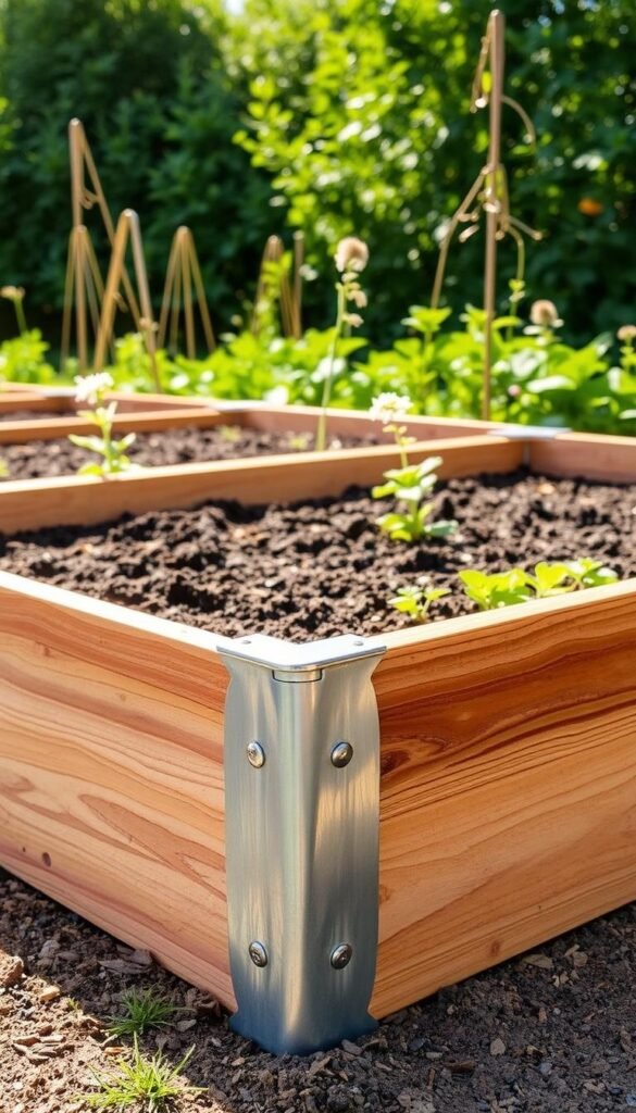 A well-designed raised garden bed featuring an assortment of premium materials, including sturdy cedar planks, galvanized steel corners, and a rich, loamy soil mixture. The bed is positioned in a sunlit outdoor setting, with a lush, verdant backdrop of greenery. The lighting is soft and diffused, creating a warm, inviting atmosphere. The camera angle captures the bed from a slightly elevated perspective, showcasing its thoughtful construction and the variety of textures and materials used. The overall scene conveys a sense of functionality, practicality, and the pleasures of home gardening. A well-designed raised garden bed featuring an assortment of premium materials, including sturdy cedar planks, galvanized steel corners, and a rich, loamy soil mixture. The bed is positioned in a sunlit outdoor setting, with a lush, verdant backdrop of greenery. The lighting is soft and diffused, creating a warm, inviting atmosphere. The camera angle captures the bed from a slightly elevated perspective, showcasing its thoughtful construction and the variety of textures and materials used. The overall scene conveys a sense of functionality, practicality, and the pleasures of home gardening.