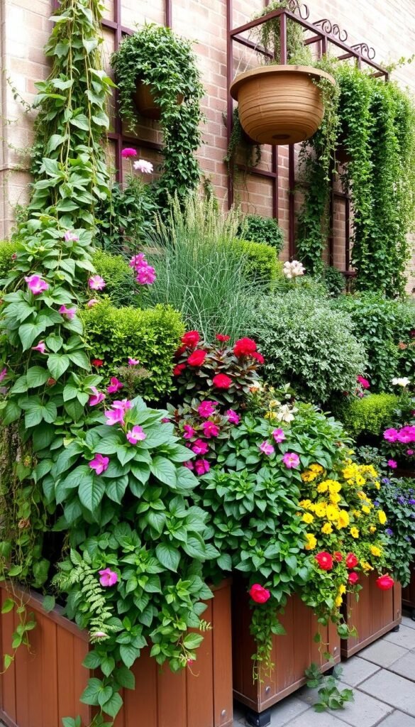 Designing colorful borders in small gardens with layered vertical planting