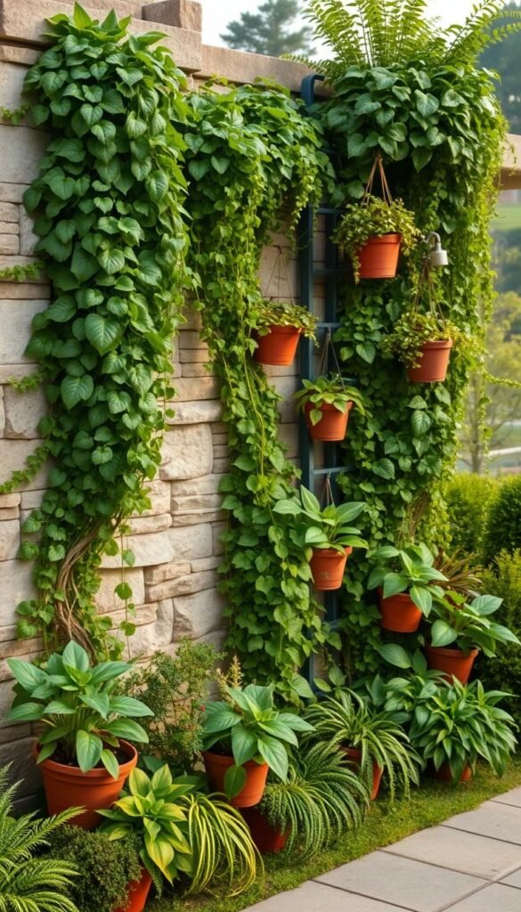 Designing small garden borders with vertical elements for added height