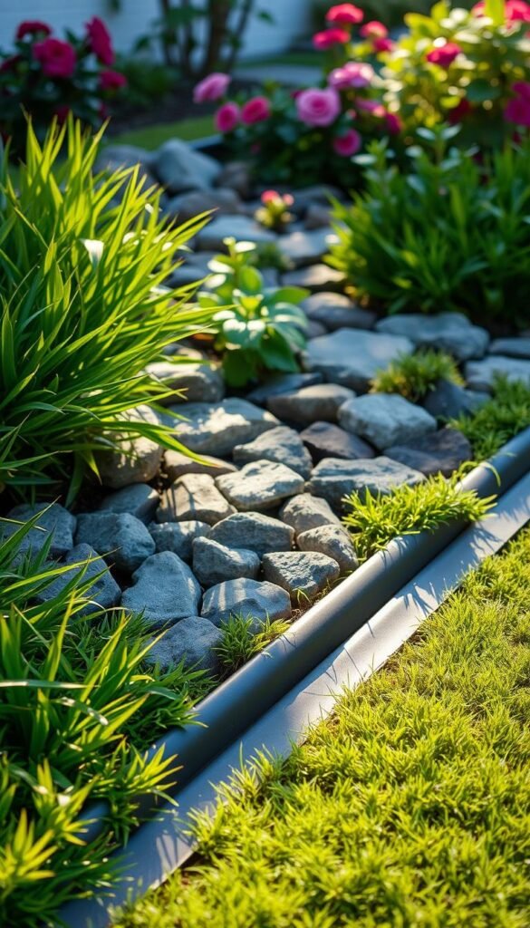 Different edging materials for garden borders, from metal to plastic