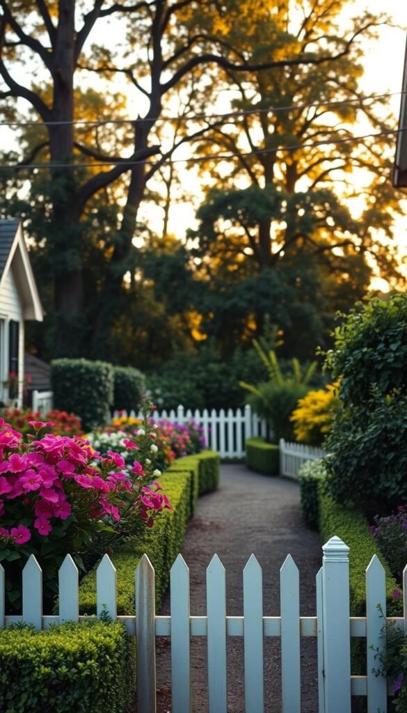 Enhancing cottage garden borders with low hedges and picket fences