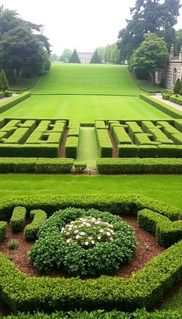 Formal garden borders edging with symmetrical patterns and neat lines