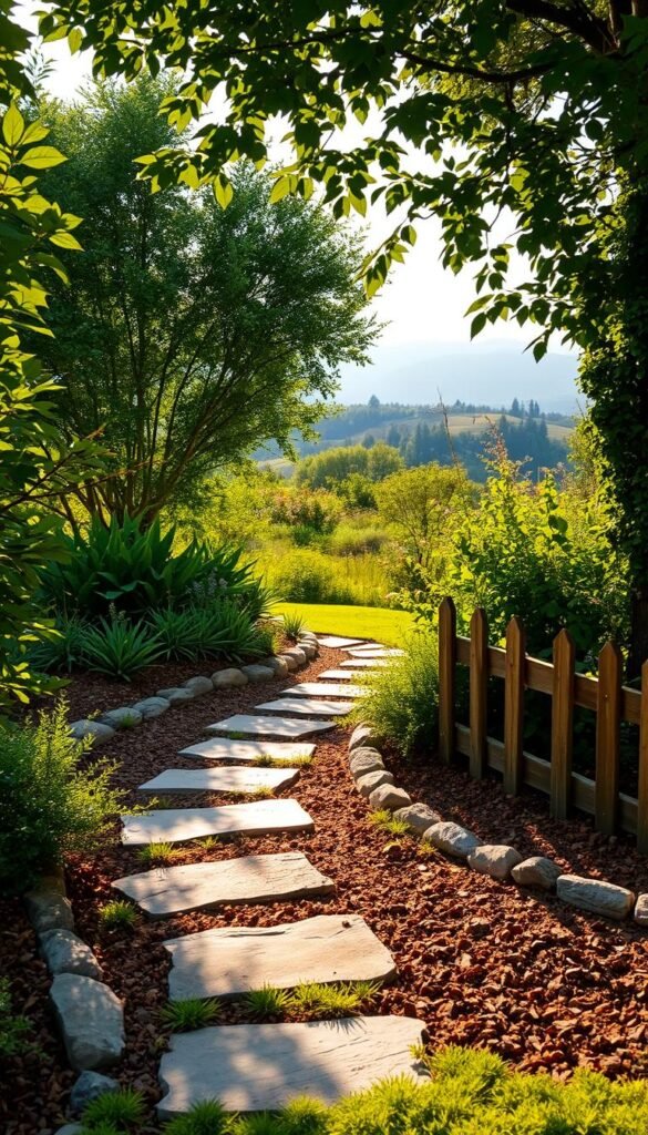Garden borders ideas incorporating mulch, stone, and low fences