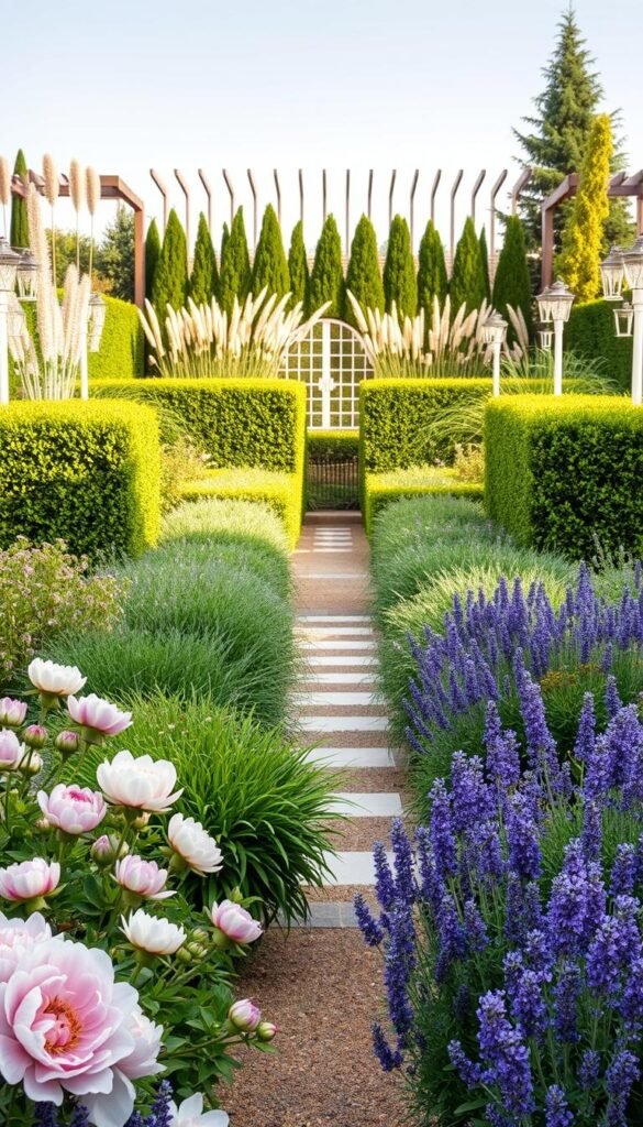 Modern cottage garden borders blending old-world charm with sleek lines