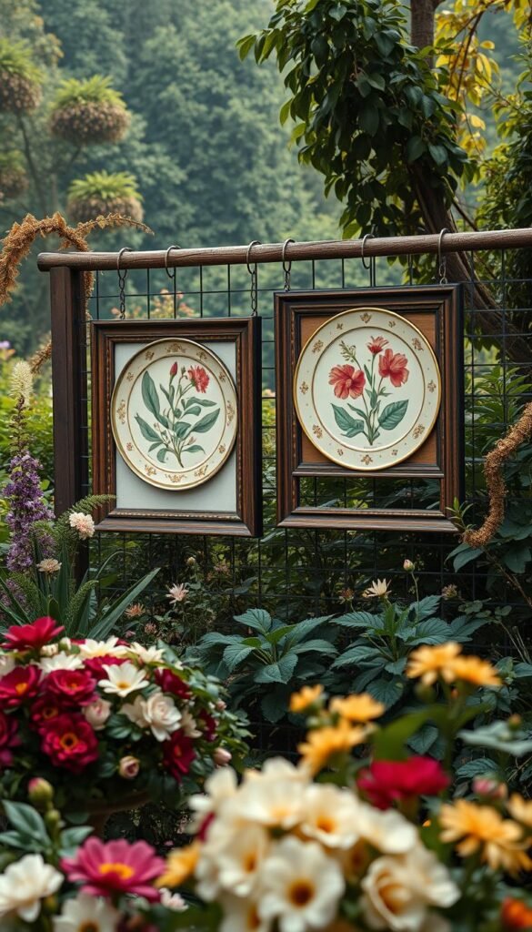 Ornate vintage-style botanical prints arranged in a lush, idyllic garden setting. Vibrant floral arrangements in the foreground, meticulously detailed illustrated plates hanging on rustic wooden frames in the middle ground, all set against a soft, hazy background of verdant foliage and warm, natural lighting. Subtle texture and aged patina evoke a sense of timeless elegance. Harmonious composition that seamlessly integrates the botanical artwork into a harmonious, immersive garden landscape. Moody, atmospheric mood with a touch of nostalgic charm. Ornate vintage-style botanical prints arranged in a lush, idyllic garden setting. Vibrant floral arrangements in the foreground, meticulously detailed illustrated plates hanging on rustic wooden frames in the middle ground, all set against a soft, hazy background of verdant foliage and warm, natural lighting. Subtle texture and aged patina evoke a sense of timeless elegance. Harmonious composition that seamlessly integrates the botanical artwork into a harmonious, immersive garden landscape. Moody, atmospheric mood with a touch of nostalgic charm.