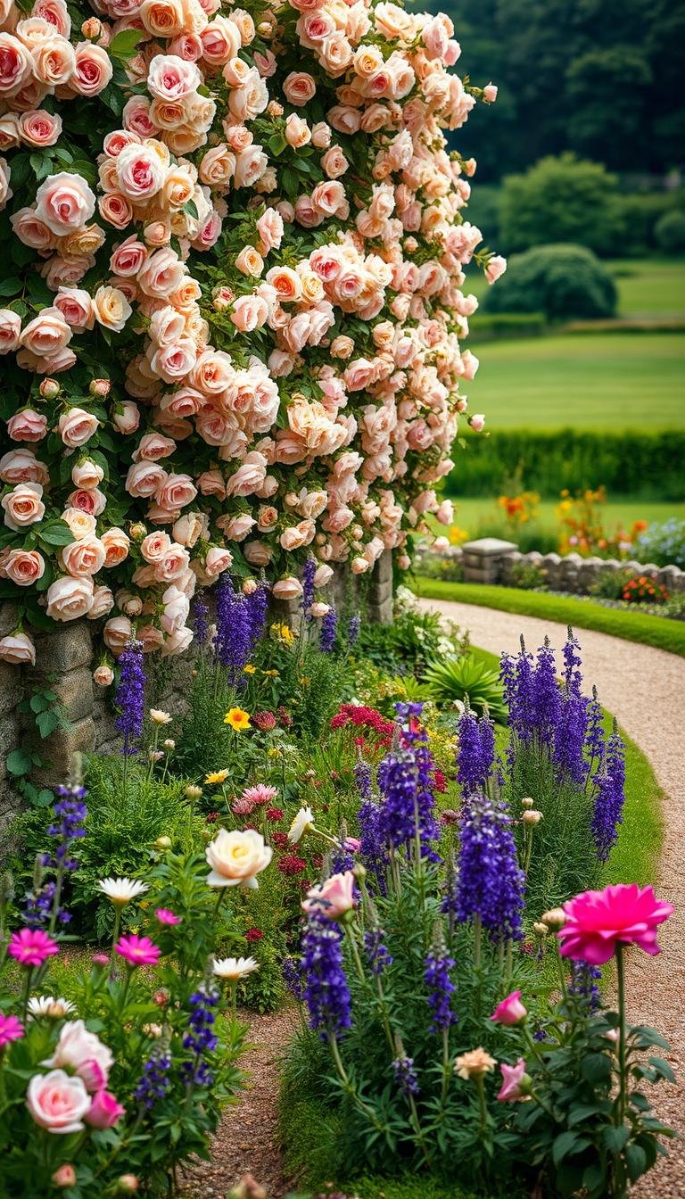 Pass Along Roses Pairing climbing roses with other cottage favorites along your border