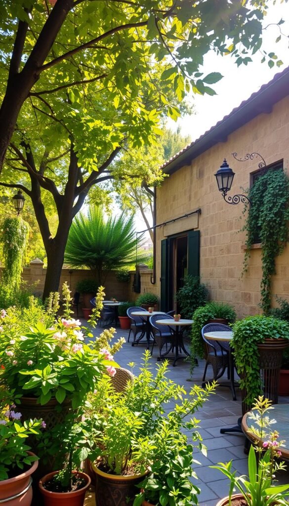 A lush and verdant outdoor garden cafe, bathed in warm, soft natural lighting filtering through the canopy of mature trees overhead. In the foreground, an abundance of vibrant, carefully curated greenery - potted plants, flowering shrubs, and trailing vines spilling over ornate wrought-iron planters. The middle ground features a cozy seating area with quaint cafe tables and wicker chairs, inviting patrons to linger and savor the peaceful ambiance. In the background, the weathered stone walls of the cafe provide a timeless, rustic backdrop, complemented by the dappled sunlight casting a gentle glow over the scene. An oasis of tranquility and inspiration, beckoning visitors to immerse themselves in the strategic, thoughtfully designed garden cafe experience. A lush and verdant outdoor garden cafe, bathed in warm, soft natural lighting filtering through the canopy of mature trees overhead. In the foreground, an abundance of vibrant, carefully curated greenery - potted plants, flowering shrubs, and trailing vines spilling over ornate wrought-iron planters. The middle ground features a cozy seating area with quaint cafe tables and wicker chairs, inviting patrons to linger and savor the peaceful ambiance. In the background, the weathered stone walls of the cafe provide a timeless, rustic backdrop, complemented by the dappled sunlight casting a gentle glow over the scene. An oasis of tranquility and inspiration, beckoning visitors to immerse themselves in the strategic, thoughtfully designed garden cafe experience.